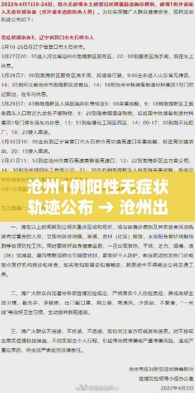 沧州1例阳性无症状轨迹公布 → 沧州出现一例冠状病毒