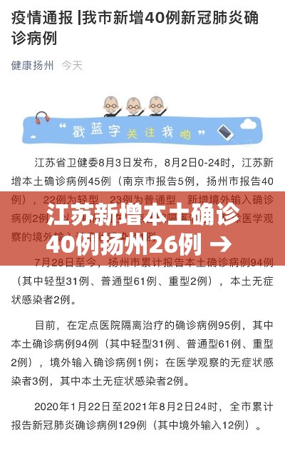 江苏新增本土确诊40例扬州26例 → 江苏新增确诊50例48例在扬州