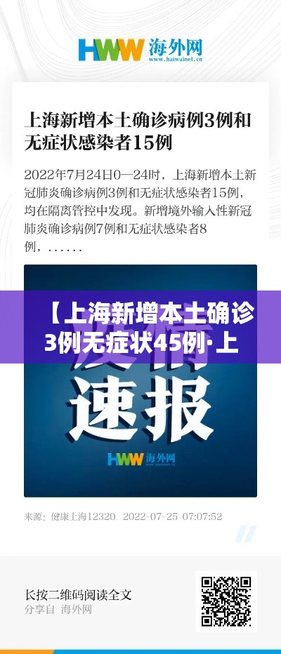 【上海新增本土确诊3例无症状45例·上海新增3例新冠肺炎本土确诊病例】 【上海新增本土确诊3例无症状45例·上海新增3例新冠肺炎本土确诊病例】