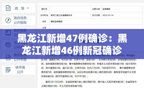 黑龙江新增47例确诊：黑龙江新增46例新冠确诊