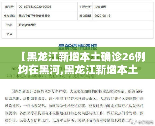【黑龙江新增本土确诊26例均在黑河,黑龙江新增本土确诊15例!】