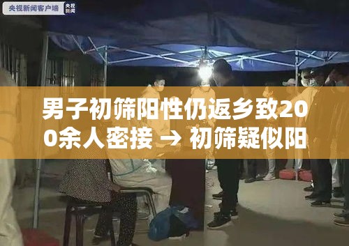 男子初筛阳性仍返乡致200余人密接 → 初筛疑似阳性 男子初筛阳性仍返乡致200余人密接 → 初筛疑似阳性