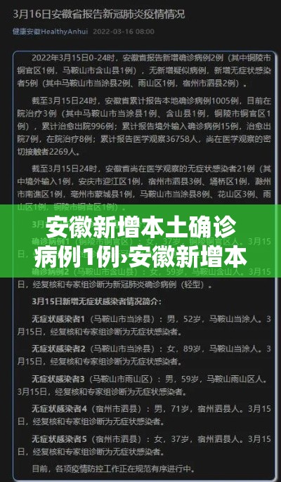 安徽新增本土确诊病例1例›安徽新增本土确诊病例1例最新消息