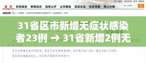 31省区市新增无症状感染者23例 → 31省新增2例无症状患者